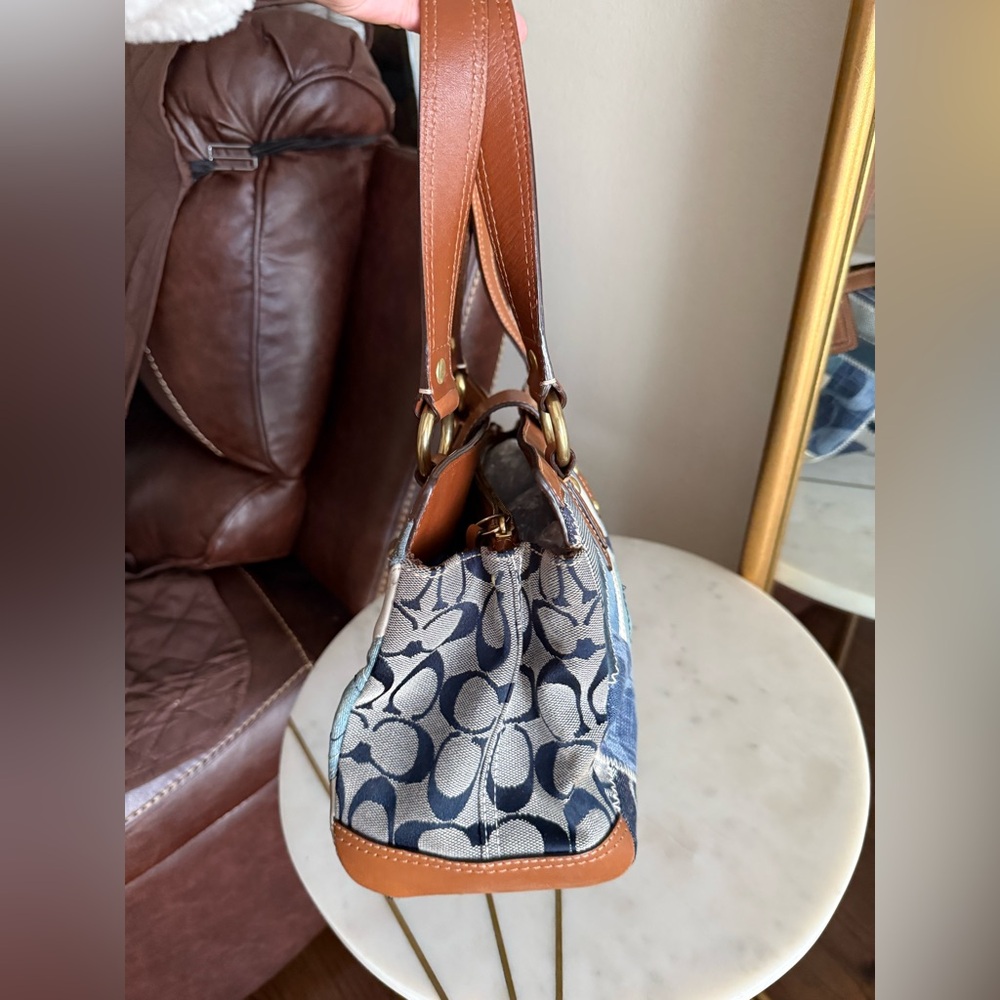 Coach Vintage Patchwork Leather and Denim Turnlock Satchel Handbag - Picture 4 of 7